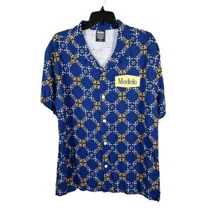 Modelo Men's Medium Rayon Short Sleeve Camp Blue All Over Print Shirt